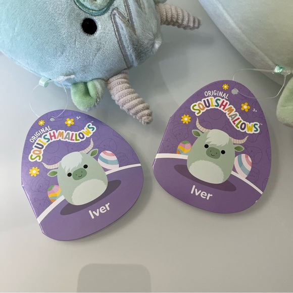 NWT Squishmallows Easter Set Of 2 - Iver Mint green Highland Cow Capsule 4” & 8” - Picture 11 of 14